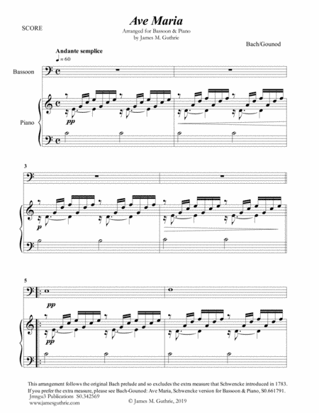 Bach-Gounod: Ave Maria for Bassoon & Piano (arr. James M. Guthrie, ASCAP)