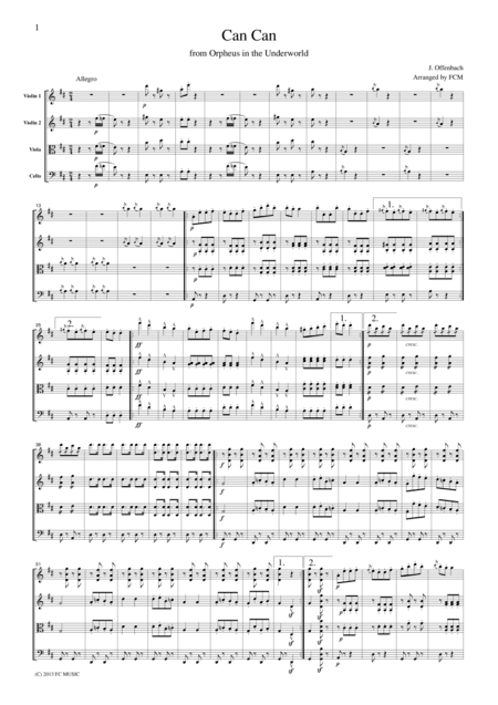 Offenbach Can Can, for string quartet, CO001 (arr. FCMUSIC)