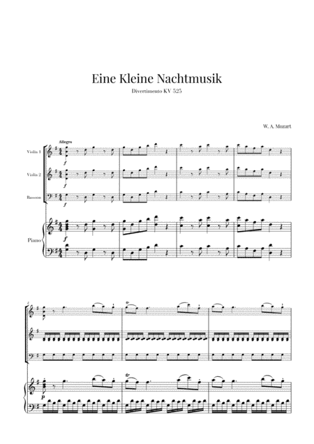 Eine Kleine Nachtmusik for 2 Violins, Bassoon and Piano (arr. Cadenza Editions)