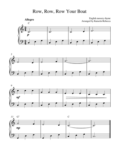 Row, Row, Row Your Boat (for piano solo with chords) (arr. Kaiserin Rebecca)