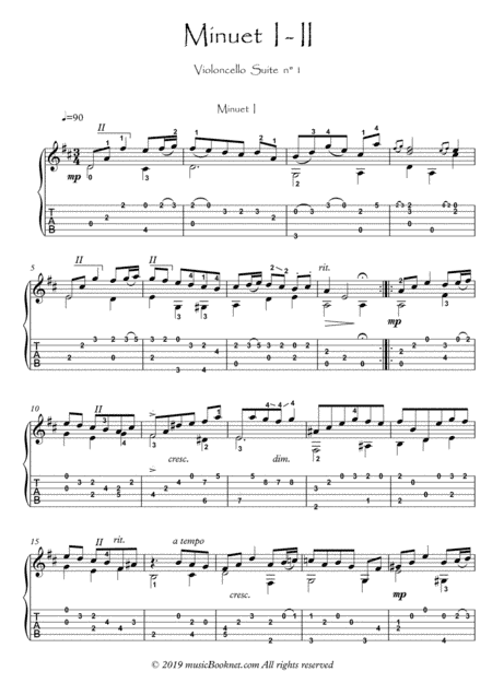 Bach for Guitar BWV 1007 Minuets (arr. PianoSheetNow)