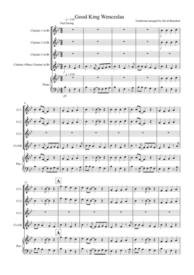 Good King Wenceslas (Jazzy Style!) for Clarinet Quartet (arr. David Burndrett)