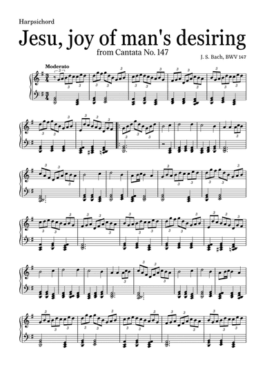 JESU, JOY OF MAN'S DESIRING by Bach - easy version for Harpsichord and chords (arr. Leyandder Trustworthy)