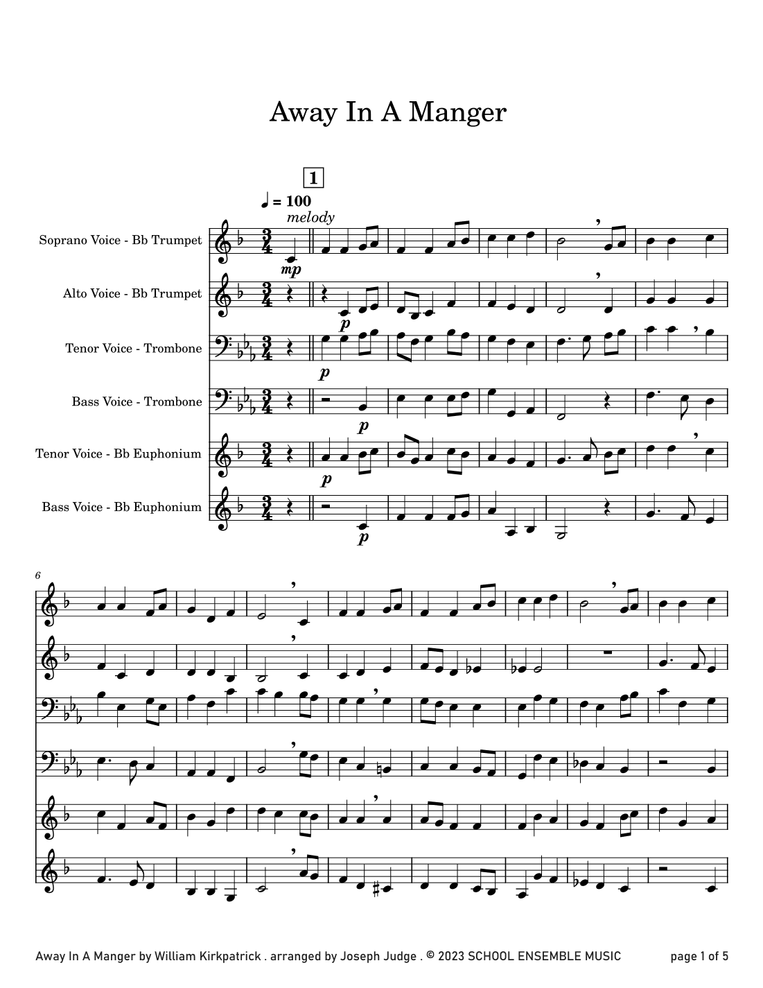 Away In A Manger for Brass Quartet in Schools (arr. Joseph Judge)