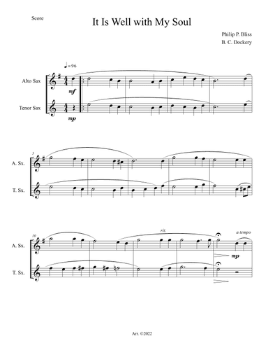 It Is Well with My Soul (Alto and Tenor Sax Duet) (arr. B. C. Dockery)