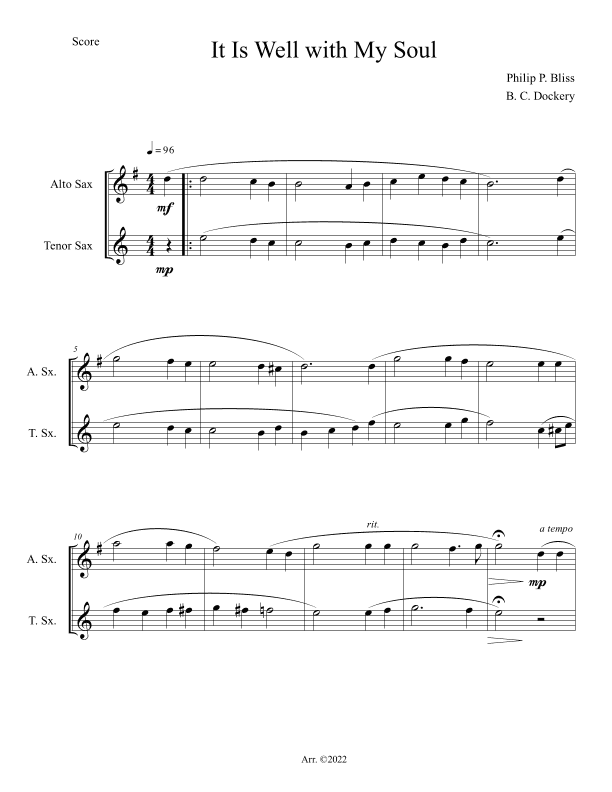 It Is Well with My Soul (Alto and Tenor Sax Duet) (arr. B. C. Dockery)