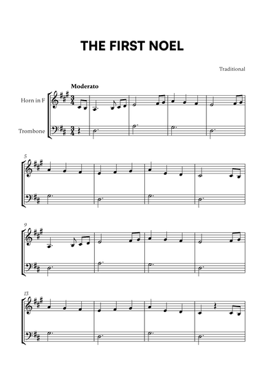 Traditional - The First Noel (D Major) (for French Horn and Trombone) (arr. Cadenza Editions)