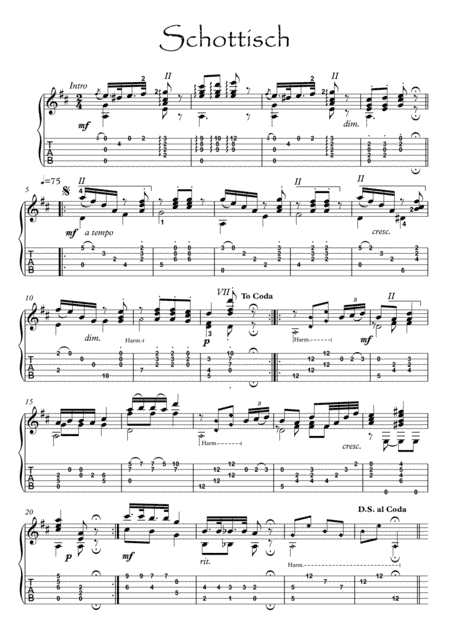 Classical guitar solo - Scottisch (arr. PianoSheetNow)