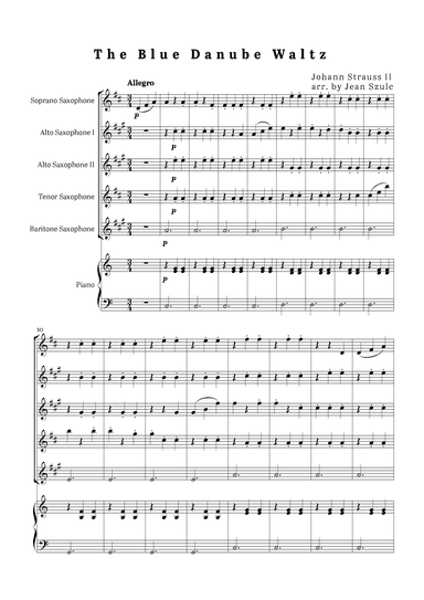 The Blue Danube Waltz - Saxophone Quintet and Piano (arr. Jean Szulc)