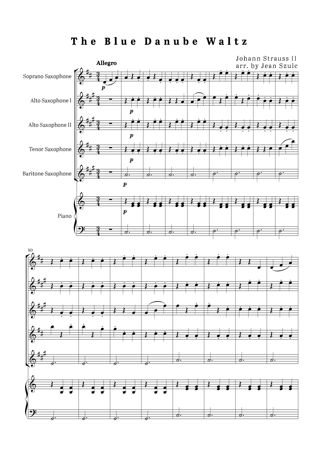 The Blue Danube Waltz - Saxophone Quintet and Piano (arr. Jean Szulc)