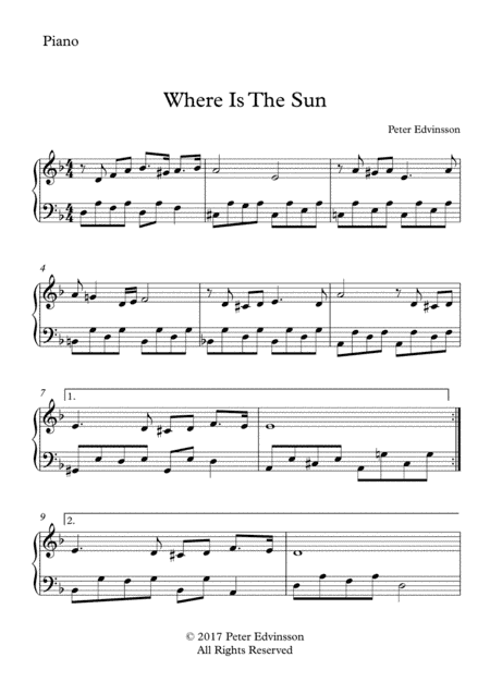 Where Is The Sun - Easy piano sheet music