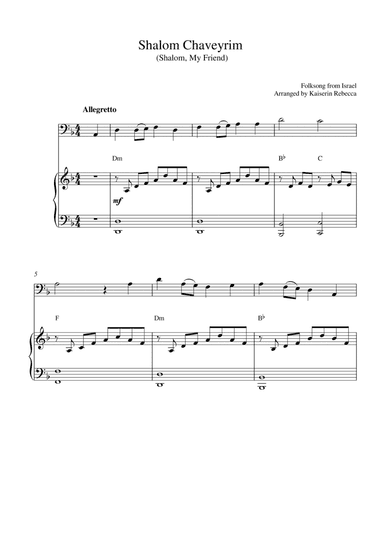 Shalom Chaveyrim (Shalom, My Friend) (for bassoon solo and piano accompaniment) (arr. Kaiserin Rebecca)