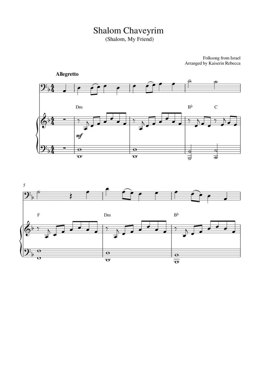 Shalom Chaveyrim (Shalom, My Friend) (for bassoon solo and piano accompaniment) (arr. Kaiserin Rebecca)