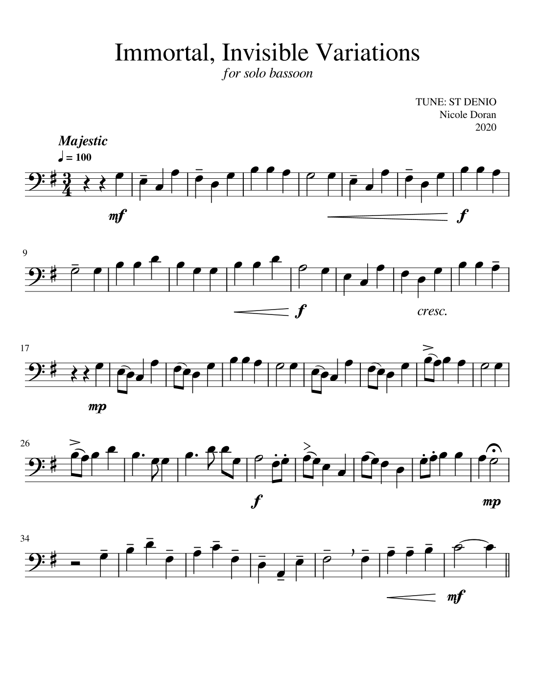 Immortal, Invisible for Bassoon