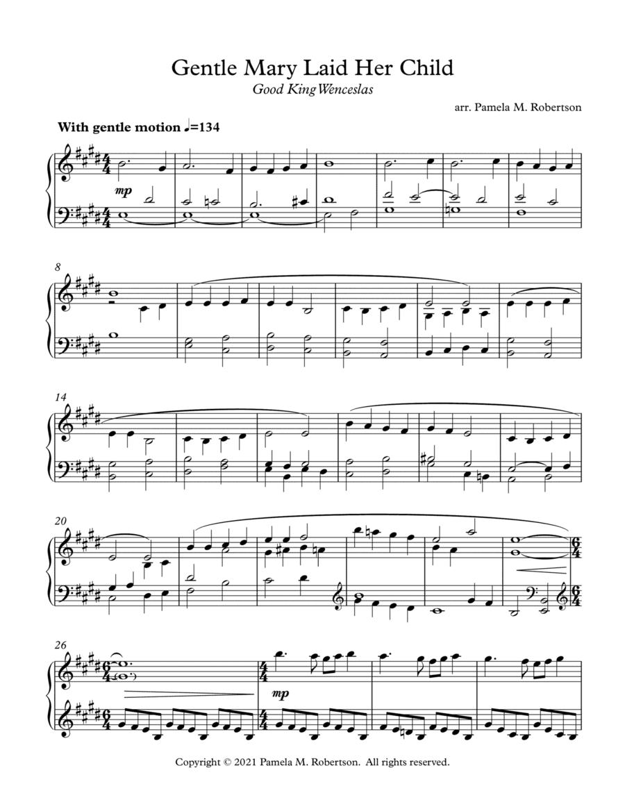 Gentle Mary Laid Her Child (Good King Wenceslas) - Piano Solo (arr. Pamela M. Robertson)