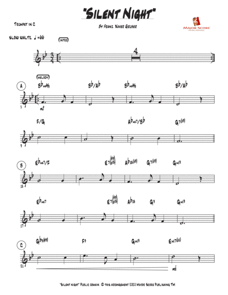 Silent Night - C Trumpet & Piano (Bb Major) (arr. MAJOR SCORE PUBLISHING TM.)