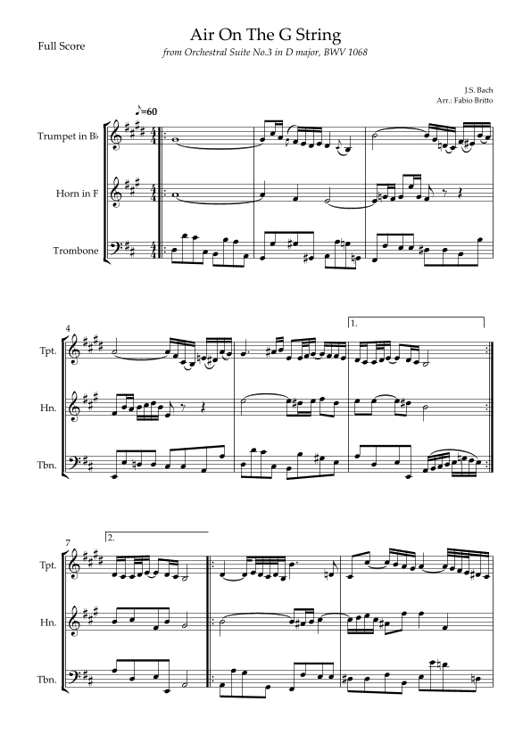 Air On The G String (J.S. Bach) for Brass Trio (arr. Fabio Britto)