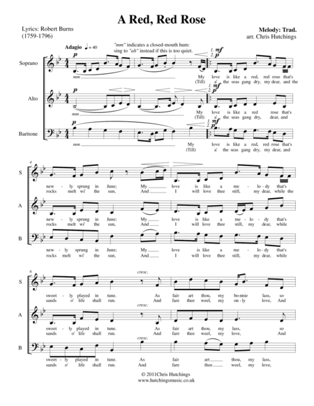 A Red Red Rose - for SABar choir (arr. Chris Hutchings)