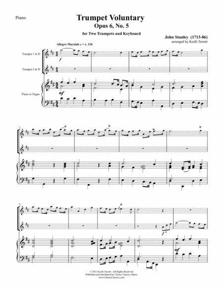 Trumpet Voluntary Op. 6, No 5 for Two Trumpets and Piano or Organ (arr. Terrett, Keith)