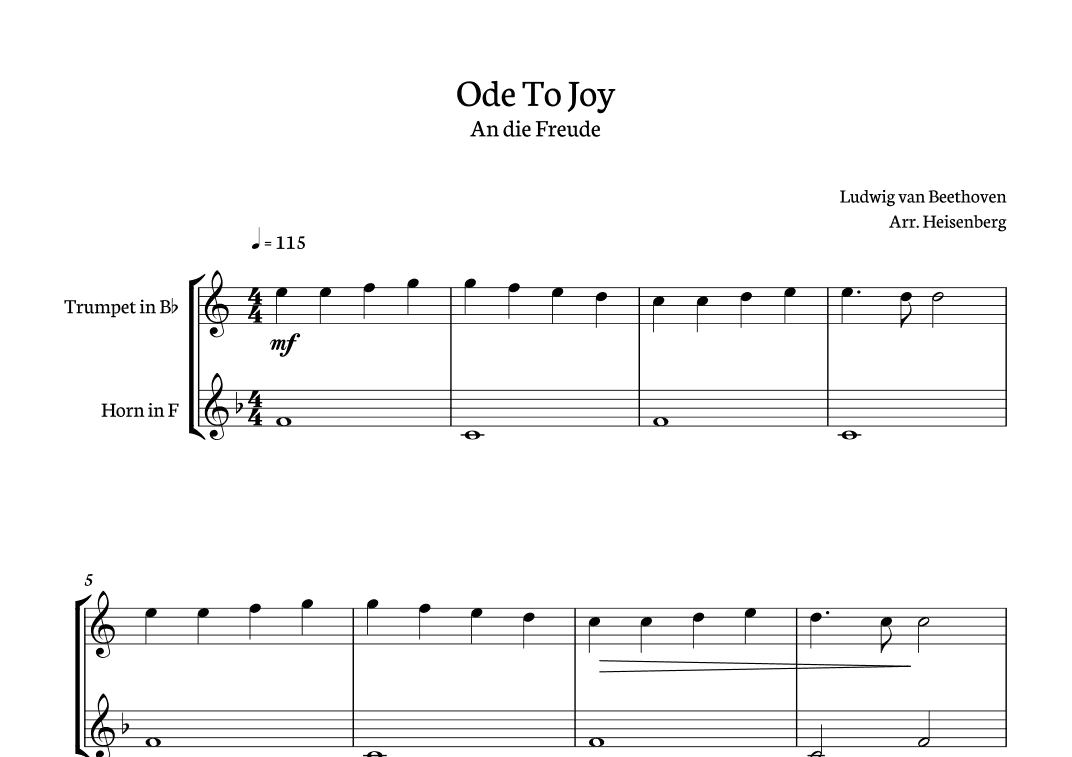 Ode to Joy for trumpet and Horn. (arr. Heisenberg)