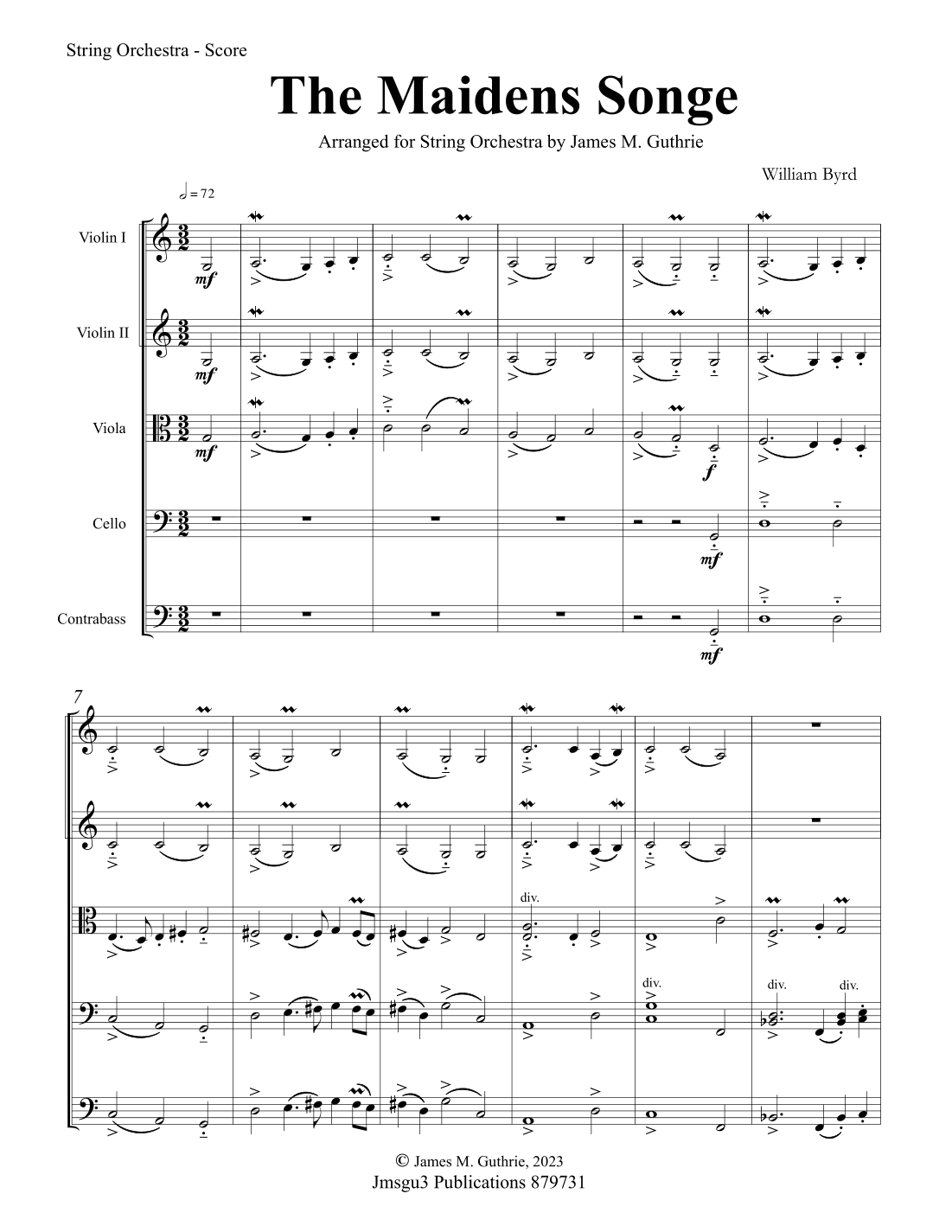 Byrd: The Maidens Songe for String Orchestra (arr. James M. Guthrie)