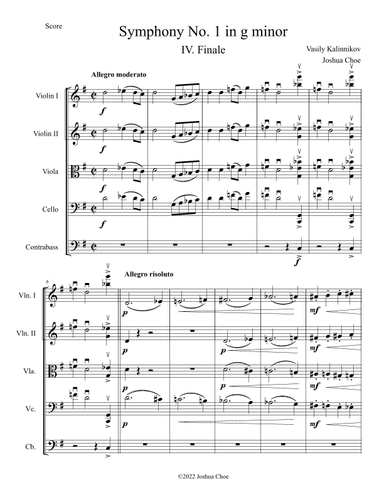 Symphony No. 1 in g minor, Movement 4 (Arranged for String Orchestra) (arr. Joshua Choe)