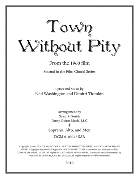Town Without Pity (arr. Susan C Smith at Dusty Guitar Music LLC)