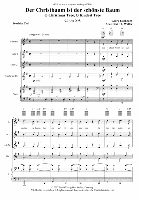 O Christmas Tree, O Kindest Tree (arr. Gert Th. Walter)