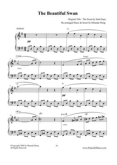 The Beautiful Swan (Le Cygne) - Romantic Piano Solo Version (arr. Miranda Wong)