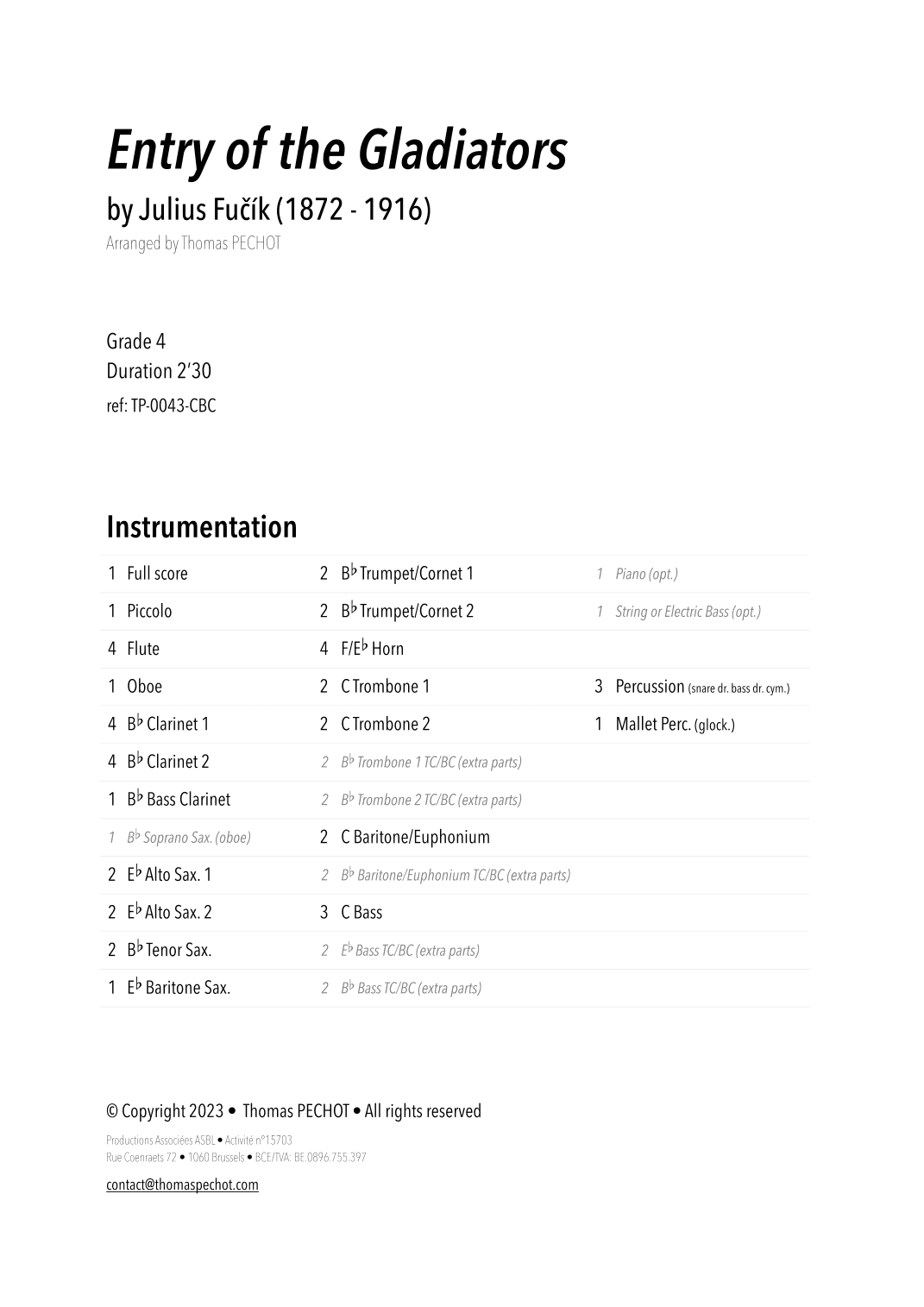 Entry of the Gladiators (Thunder and Blazes) (arr. Thomas PECHOT)