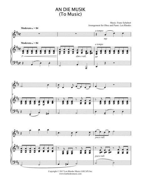 An Die Musik (To Music) - Franz Schubert - Oboe and Piano (arr. Len Rhodes)