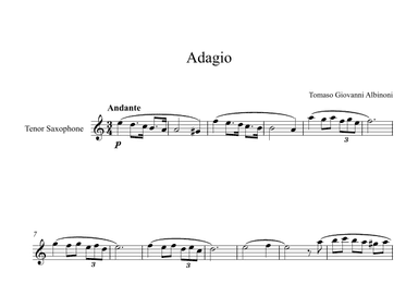 Adagio (In G Minor) - Tomaso Giovanni Albinoni (Tenor Sax) (arr. Digital Book Music)
