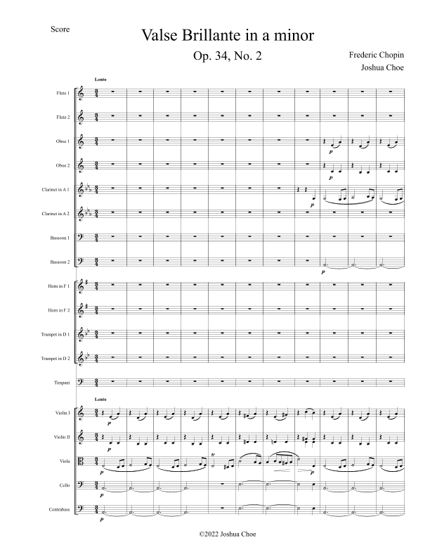 Valse Brillante in a minor, Op. 34, No. 2 (arr. Joshua Choe)