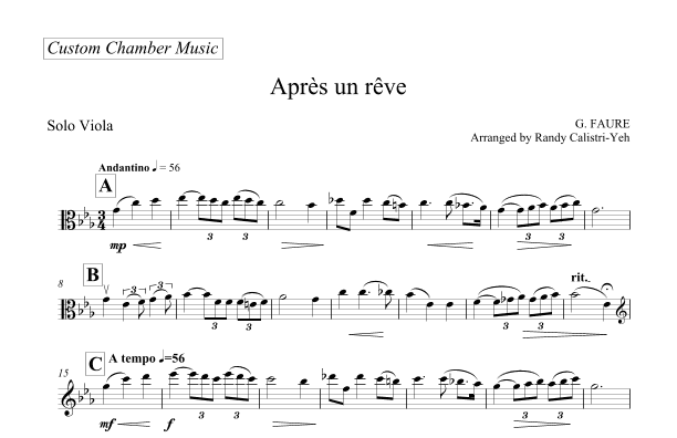 Faure Apres un Rev (After a Dream) (solo viola) (arr. Randy Calistri-Yeh)