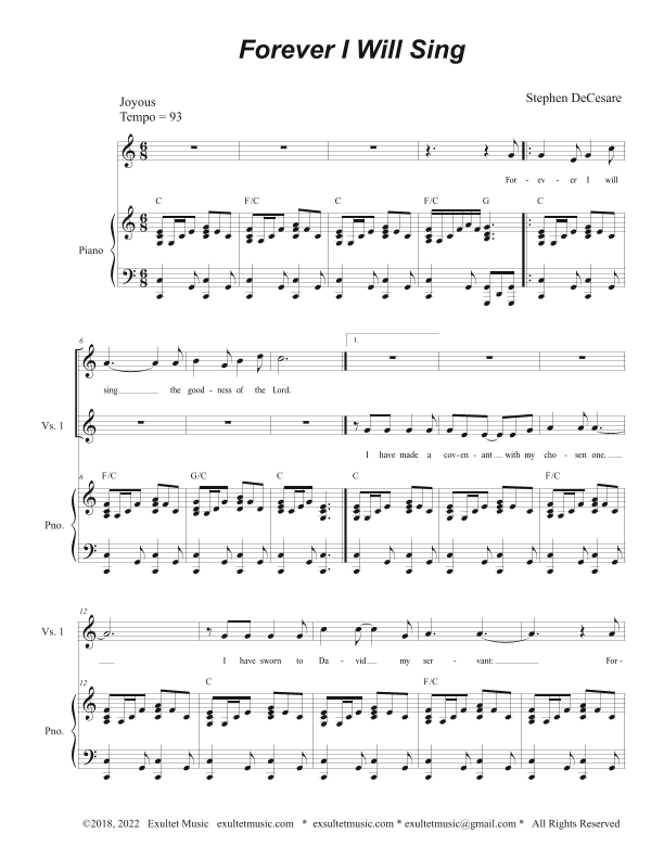 Forever I Will Sing (Unison choir)