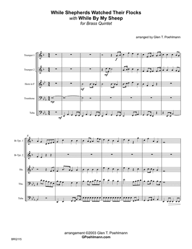 WHILE SHEPHERDS WATCHED THEIR FLOCKS with WHILE BY MY SHEEP - BRASS QUINTET (unaccompanied) (arr. Glen Poehlmann)