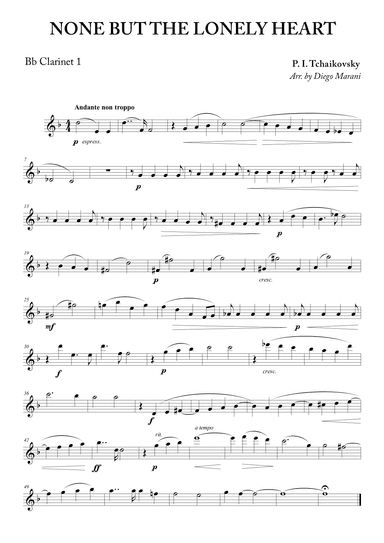 None but the Lonely Heart for Clarinet Quartet (arr. Diego Marani)