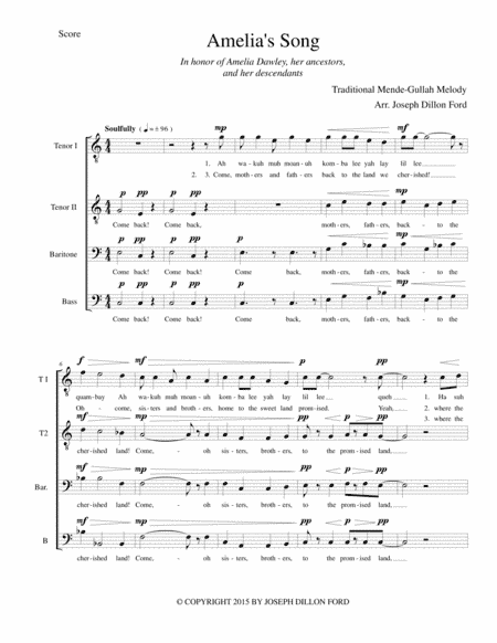 Amelia's Song for TTBarB (or ATBarB) chorus (arr. Joseph Dillon Ford)