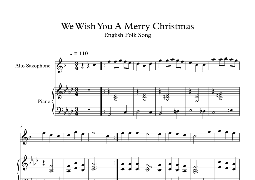 We Wish You A Merry Christmas - English Folk Song (Alto Sax + Piano) (arr. Digital Book Music)