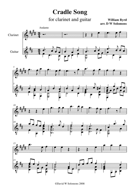 Byrd's Cradle Song for clarinet and guitar (arr. David Warin Solomons)