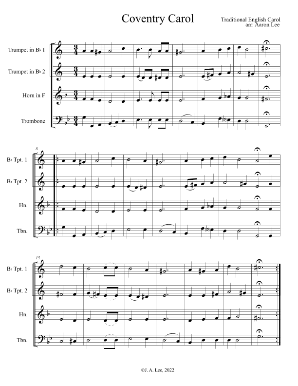 Coventry Carol (a chorale for brass quartet) (arr. Aaron Lee)