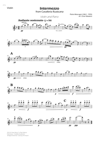 Intermezzo from Cavalleria Rusticana - Violin and Piano (Individual Parts) (arr. César Madeira)