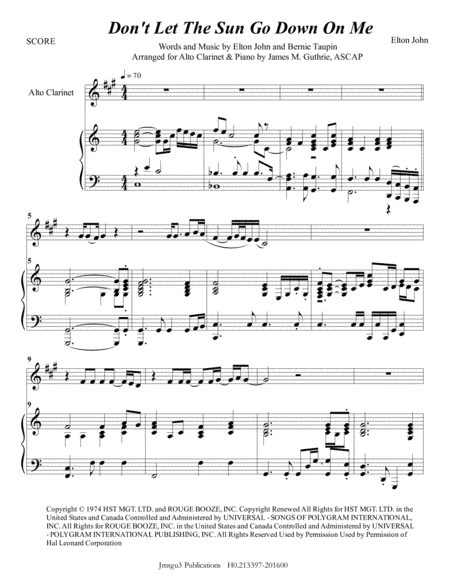 Don't Let The Sun Go Down On Me (arr. James M. Guthrie, ASCAP)