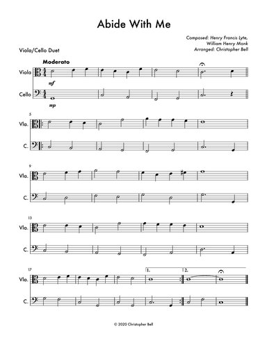 Abide with Me - Easy Viola/Cello Duet (arr. Christopher Bell)