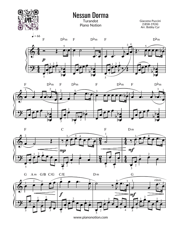 Nessun Dorma - Turandot (Easy Piano) (arr. Bobby Cyr)