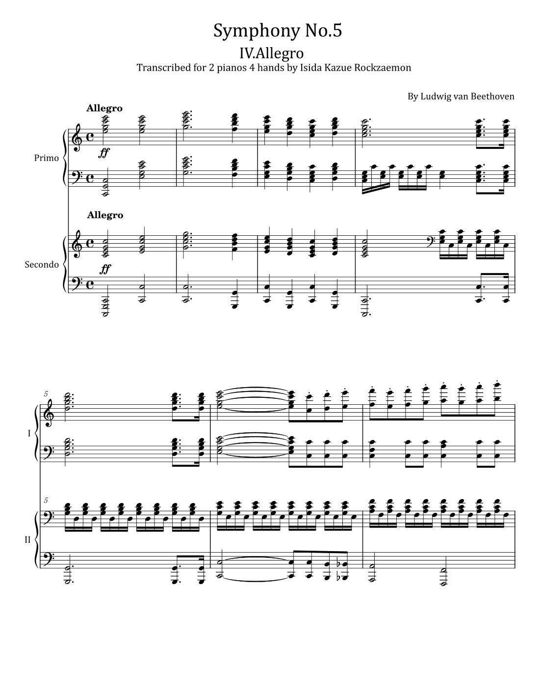 Beethoven - Symphony No.5 in C Minor, Op. 67 IV.Allegro - For 2Piano 4hands - Original (arr. poon)