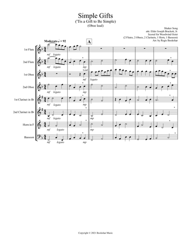 Simple Gifts ('Tis the Gift to Be Simple) (F) (Woodwind Octet - 2 Flute, 2 Oboe, 2 Clar, 1 Hrn. 1 Ba (arr. Regis Bookshar)