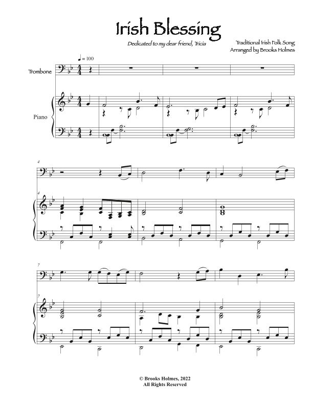 Irish Blessing for Trombone & Piano in Bb (arr. Brooks Holmes)