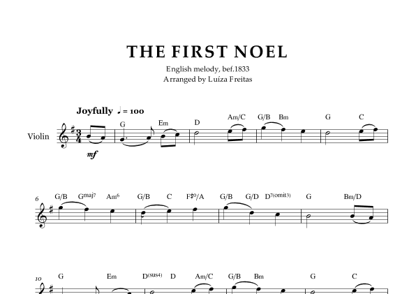 The First Noel - Violin Solo (arr. Luíza Freitas)