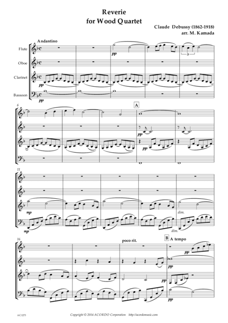 Reverie for Wood Quartet (arr. Mikio Kamada)